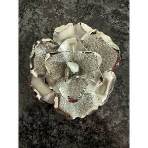 Vintage Coro Silver Glitter Flower Shaped Brooch Pin